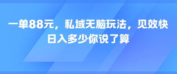 一单88元，私域无脑玩法，见效快，日入多少你说了算-资源鲟