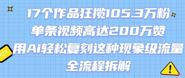 17个作品狂揽105.3W粉，单条视频高达200W赞，用Ai轻松复刻这种现象级流量!(全流程拆解)-资源鲟