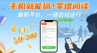 手机就能搞！零撸阅读挂G，最新平台，一键自动运行，随时随地挣，单日50-3张+【揭秘】-资源鲟