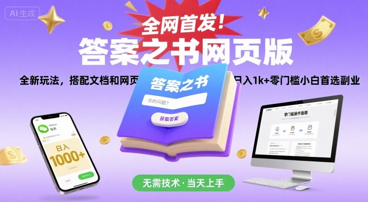 全网首发！答案之书网页版，全新玩法，搭配文档和网页，日入1k+零门槛小白首选副业【揭秘】-资源鲟