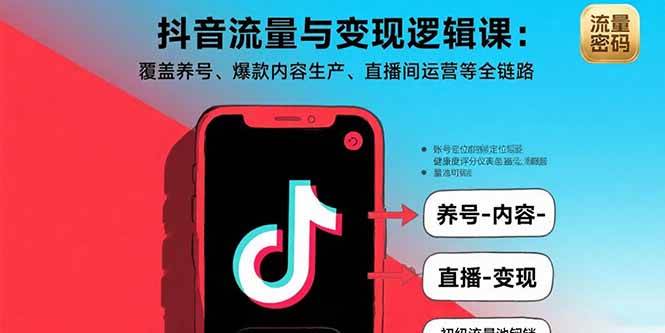 （15824期）抖音流量与变现逻辑课：覆盖养号、爆款内容生产、直播间运营等全链路-资源鲟