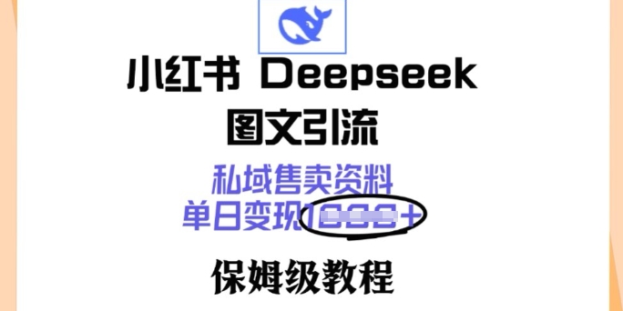 小红书Deepseek图文引流，私域售卖资料，单日变现多张，保姆级教程-资源鲟