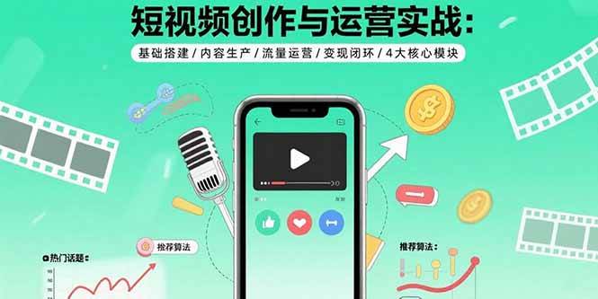 （15819期）短视频创作与运营实战：基础搭建/内容生产/流量运营/变现闭环/4大核心模块-资源鲟