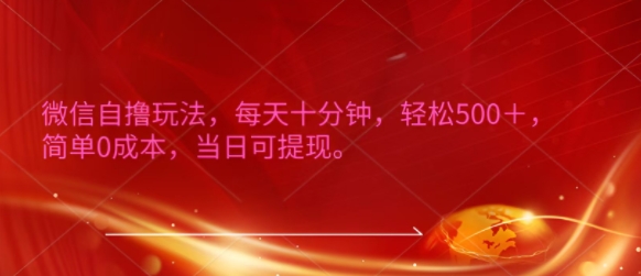 微信自撸玩法，每天十分钟，轻松几张，简单0成本，当日可提现-资源鲟