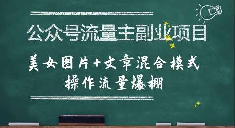 公众号流量主副业项目，美女图片+文章混合模式操作流量爆棚-资源鲟