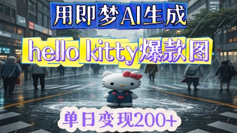 用即梦AI生成Hello Kitty爆款图，单日变现2张-资源鲟