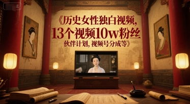 历史女性独白视频，13个视频10w粉丝，伙伴计划，视频号分成等-资源鲟