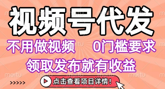 视频号代发，不用剪辑不用做视频，0门槛要求，领取发布就有收益，任务没有无上限，小白轻松上手【揭秘】-资源鲟