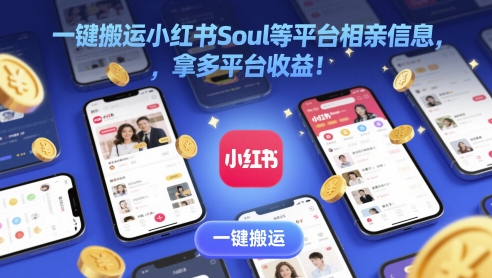 一键搬运小红书Soul等平台相亲信息，拿多平台收益!-资源鲟