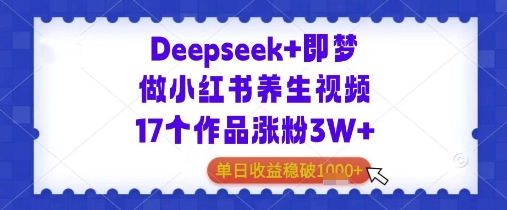 Deepseek+即梦做小红书养生视频17个作品涨粉3W+单日收益几张-资源鲟