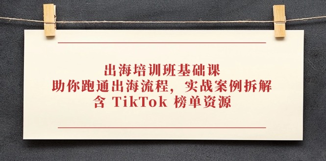 （14555期）出海培训班基础课，助你跑通出海流程，实战案例拆解，含 TikTok 榜单资源-资源鲟