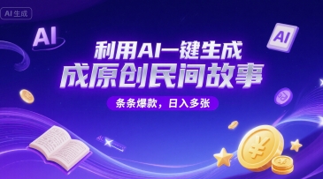 利用AI一键生成原创民间故事，无限制生成，条条爆款，日入多张-资源鲟