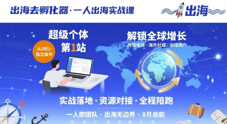出海去孵化器，一人出海实战课，超级个体第1站，解锁全球增长-资源鲟