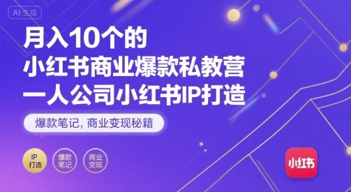 月入10个的小红书商业爆款私教营，一人公司小红书IP打造，爆款笔记，商业变现秘籍-资源鲟