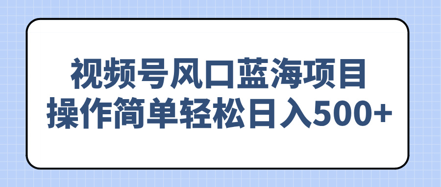 （14276期）视频号风口蓝海项目，操作简单轻松日入500+-资源鲟