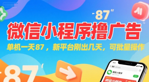 微信小程序看广告，单机一天87，新平台刚出几天，可批量操作，日入5张-资源鲟