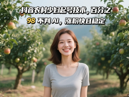 抖音农村少妇起号技术，百分之98不判AI，涨粉快且稳定-资源鲟