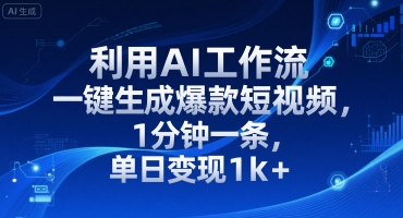 利用AI工作流一键生成爆款短视频，1分钟一条，单日变现1k+-资源鲟