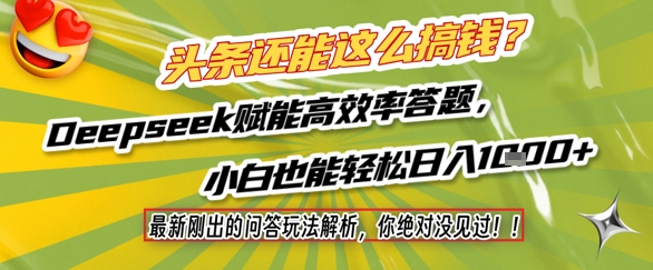 头条还能这么搞钱？最新刚出的问答玩法解析，你绝对没见过！Deepseek赋能高效率答题，小白也能轻松日入1k+-资源鲟