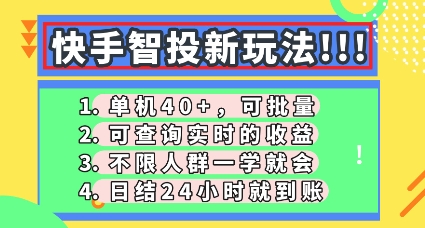 快手智投新玩法，单机日入40+，可批量，可查询实时收益，零门槛【揭秘】-资源鲟