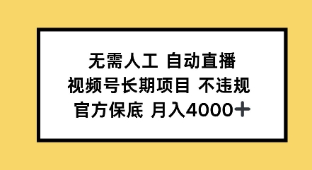 无需人工自动直播，视频号长期项目不违规，官方保底月入4000左右-资源鲟