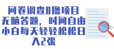 问卷调查0撸项目，无脑答题，时间自由，小白每天轻轻松松日入2张-资源鲟