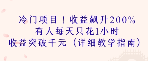 冷门项目！收益飙升200% 有人每天只花1小时 收益突破1k(详细教学指南)-资源鲟