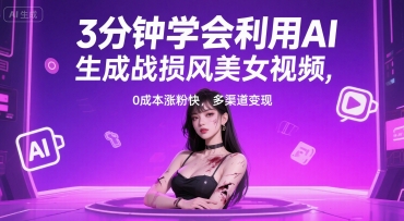 3分钟学会利用AI生成战损风美女视频， 0成本涨粉快，多渠道变现-资源鲟