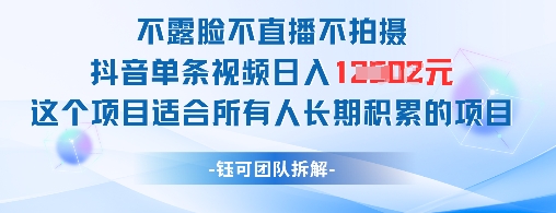 不露脸不直播不拍摄抖音单条视频日入1k+这个项目适合所有人长期积累的项目-资源鲟