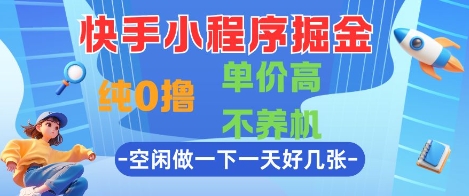 快手小程序掘金，纯0撸，单价高不养机 利用空闲时间做一做，一天好几张【揭秘】-资源鲟