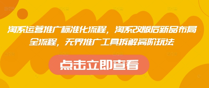 淘系运营推广标准化流程，​淘系改版后新品布局全流程，无界推广工具拆解高阶玩法-资源鲟