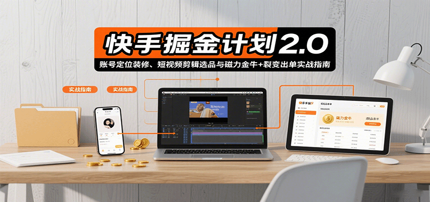 快手掘金计划2.0，账号定位装修、短视频剪辑选品与磁力金牛+裂变出单实战指南-资源鲟