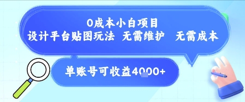 0成本小白项目，设计平台贴图玩法，无需维护，无需成本，单账号单月可产生收益4k+-资源鲟