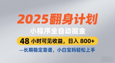 2025翻身计划，小程序全自动掘金，48小时可见收益，日入8张+，长期稳定靠谱，小白宝妈轻松上手【揭秘】-资源鲟