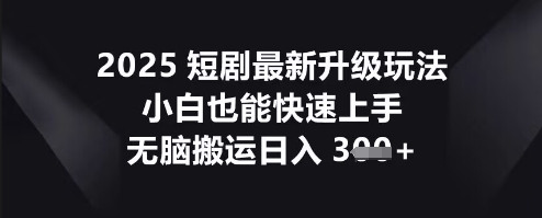 2025短剧最新升级玩法，小白也能快速上手，无脑搬运日入3张-资源鲟