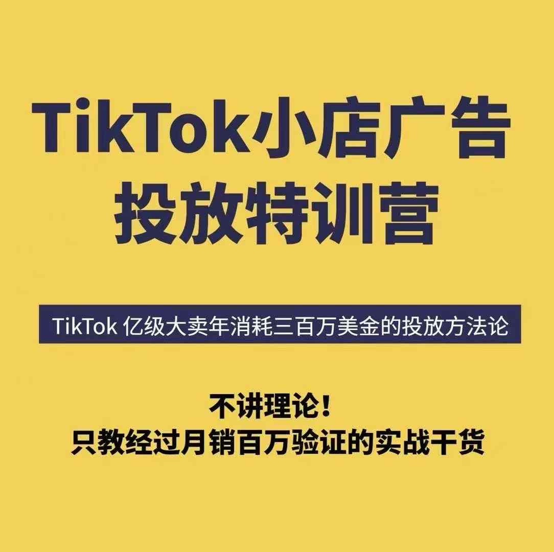 TikTok小店广告投放特训营，6天破局计划专治各种“投不动”，教你经过月销百万验证的实战干货-资源鲟