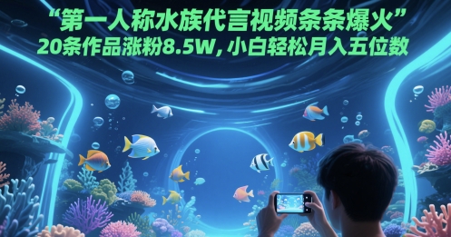 第一人称水族代言视频条条爆火，20条作品涨粉8.5W，小白轻松月入五位数-资源鲟