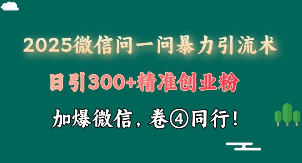 2025最新微信问一问暴力引流术揭秘，日引300+创业粉，单日变现四位数-资源鲟