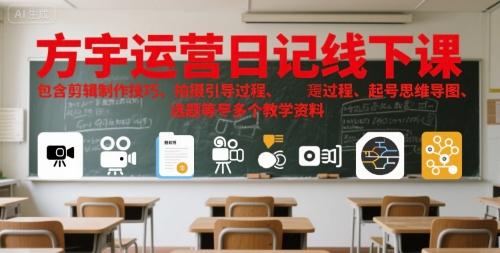 方宇运营日记线下课，包含剪辑制作技巧、拍摄引导过程、起号思维导图、选题等多个教学资料-资源鲟