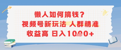 懒人如何搞钱？视频号新玩法，人群精准收益高，日入多张-资源鲟