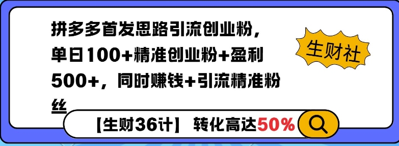 拼多多无敌思路引流创业粉，无脑矩阵开店，同时挣钱+引流精准粉丝-资源鲟