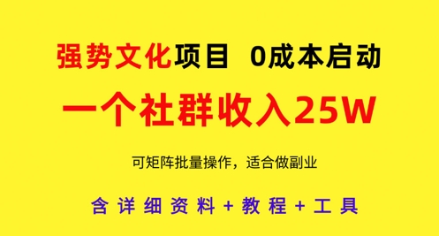 强势文化项目，一个社群收入25个W，0成本启动，可矩阵批量操作，原创详细实操教程-资源鲟