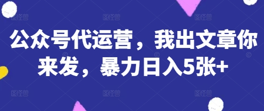 公众号代运营，我出文章你来发，暴力日入5张+【揭秘】-资源鲟