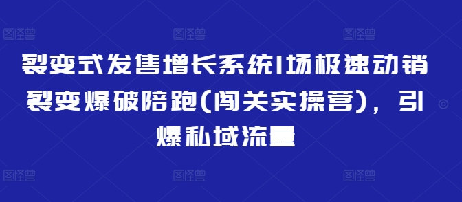 裂变式发售增长系统1场极速动销裂变爆破陪跑(闯关实操营)，引爆私域流量-资源鲟