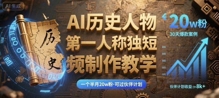 最新AI历史人物第一人称独白短视频制作教学，一个半月20w粉，可过伙伴计划-资源鲟