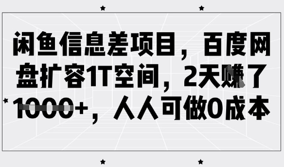 闲鱼信息差项目，百度网盘扩容1T空间，2天收益1k+，人人可做0成本-资源鲟