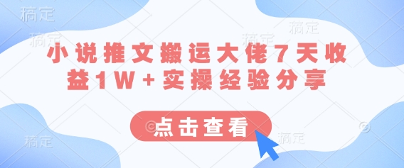 小说推文搬运大佬7天收益1W+实操经验分享-资源鲟