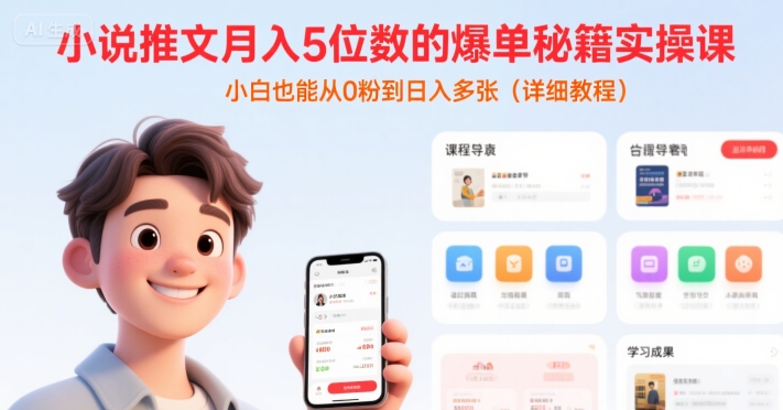 小说推文月入5位数的爆单秘籍实操课，，小白也能从0粉到日入多张(详细教程)-资源鲟