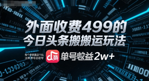 外面收费499的今日头条搬运玩法，有个老铁靠这个玩法单号总收益2w+-资源鲟