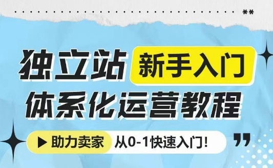 独立站新手入门体系化运营教程，助力独立站卖家从0-1快速入门!-资源鲟